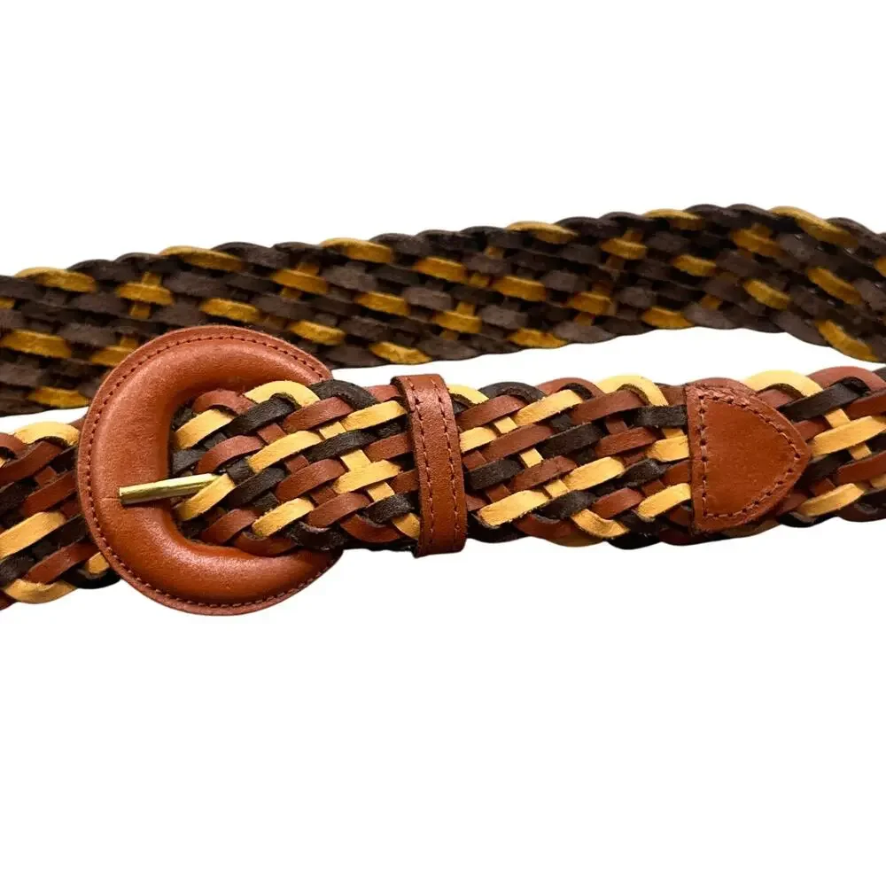 Argentina Leather Belt XL Multicolor Brown Yellow Braided Woven Boho Western Y2K